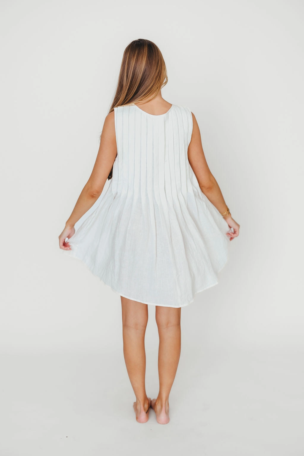 Nessa Tie Mini Dress Woven in Off White 100% Linen