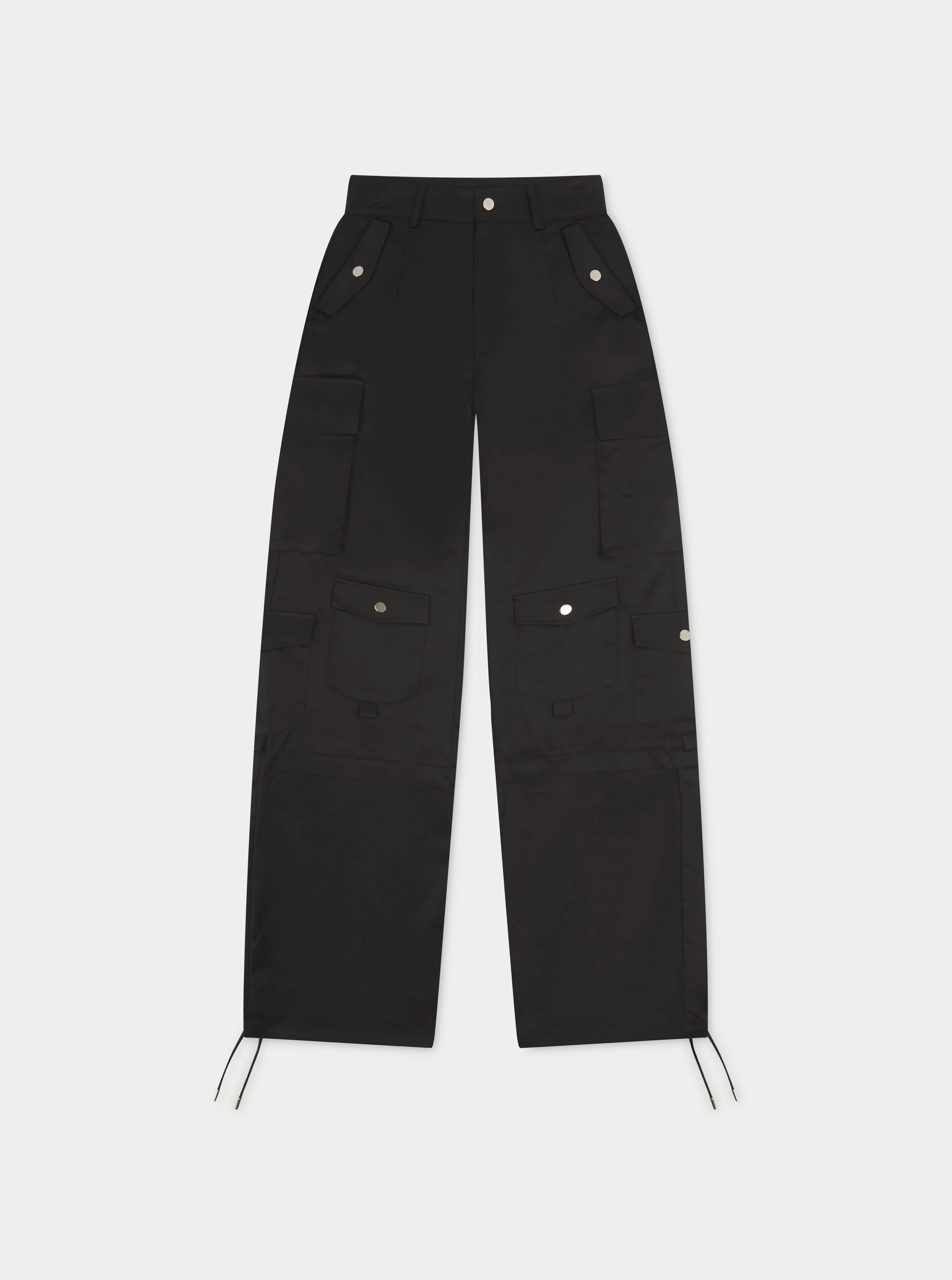 OVERSIZED TIE HEM CARGO PANTS - BLACK
