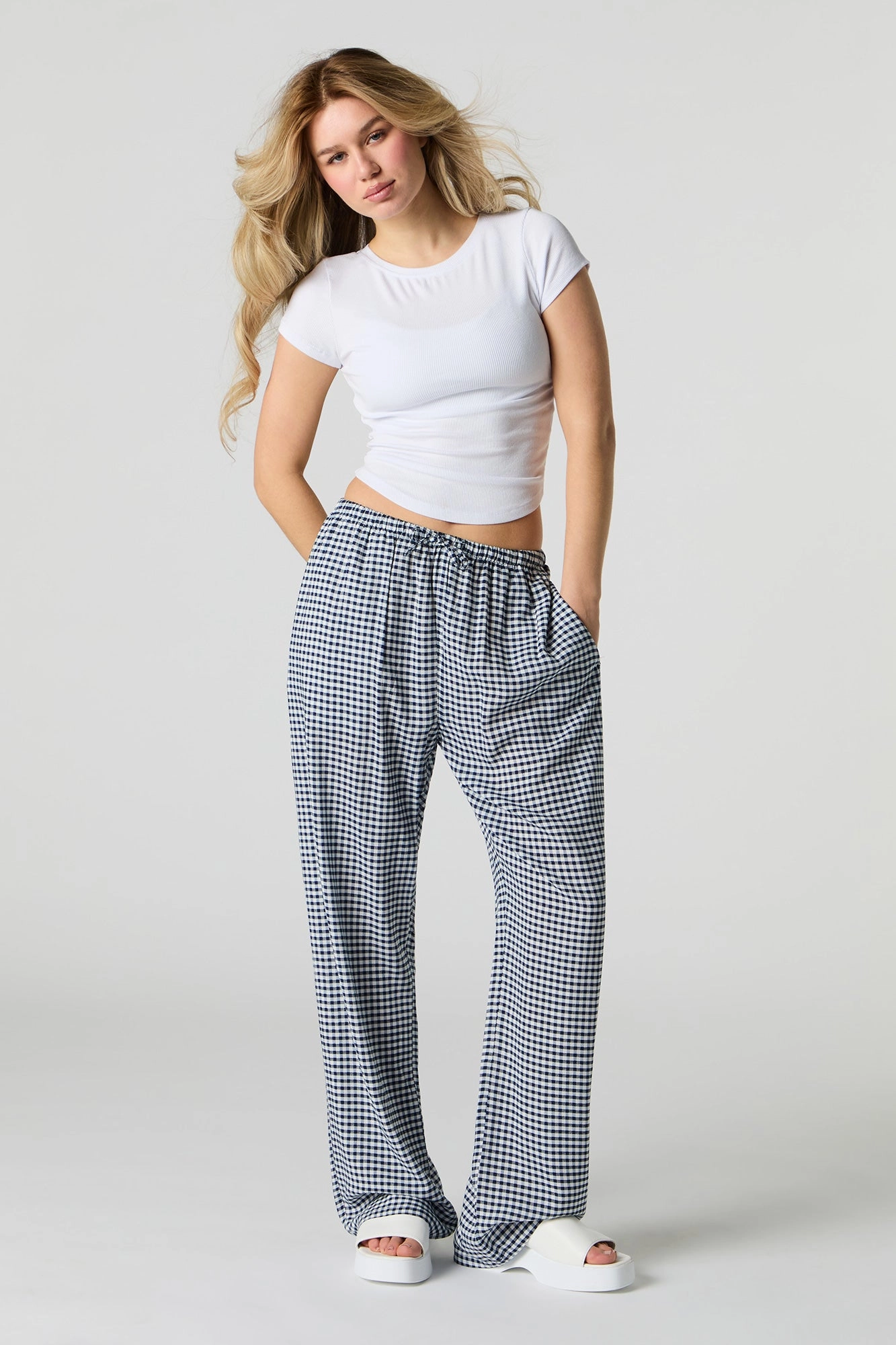 Pantalon imprimé à jambe large avec taille coulissante