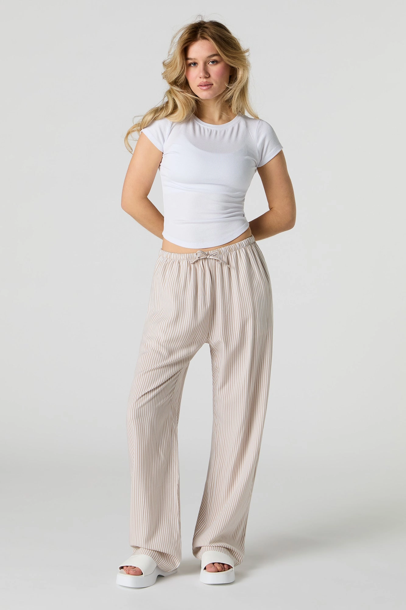 Pantalon imprimé à jambe large avec taille coulissante