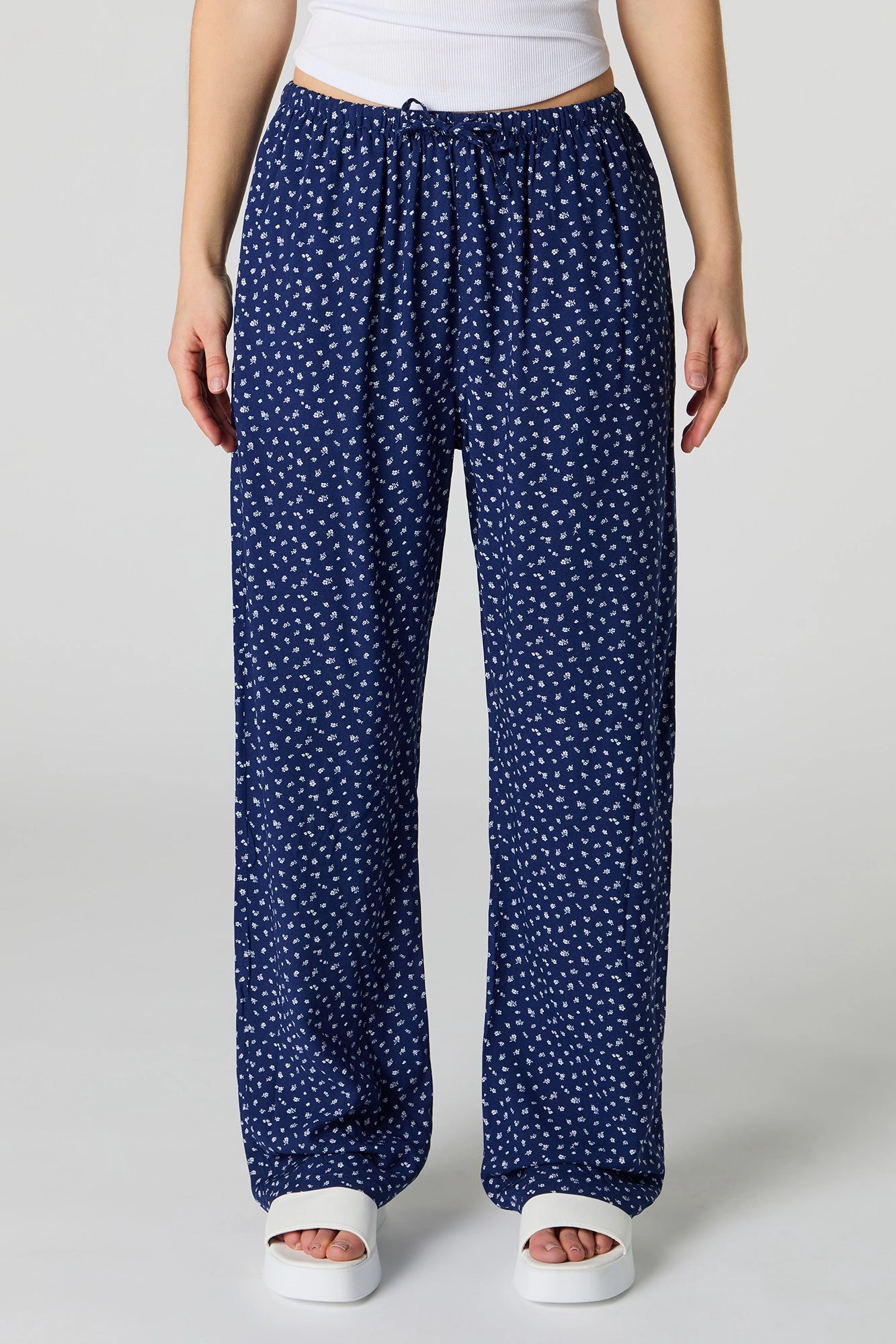 Pantalon imprimé à jambe large avec taille coulissante