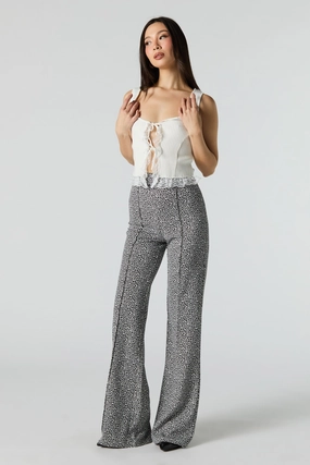 Pantalon plissé imprimé à jambe évasée