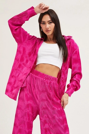 Pink Long Sleeve Plisse Shirt