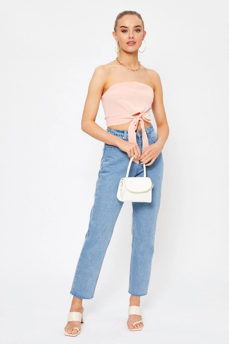 Pink Tie Front Bandeau Top