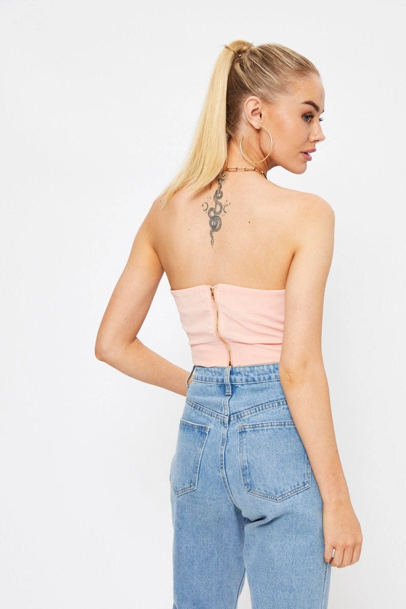 Pink Tie Front Bandeau Top