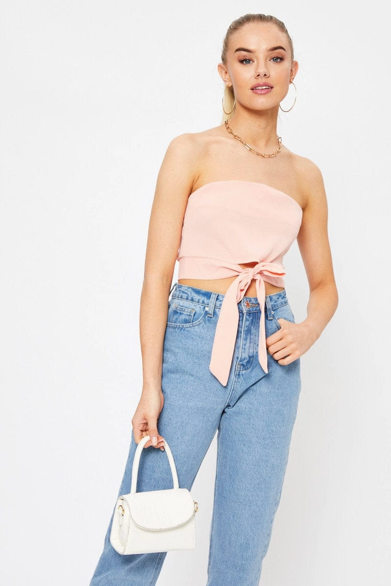 Pink Tie Front Bandeau Top