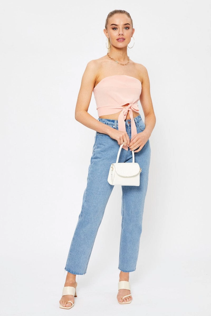 Pink Tie Front Bandeau Top