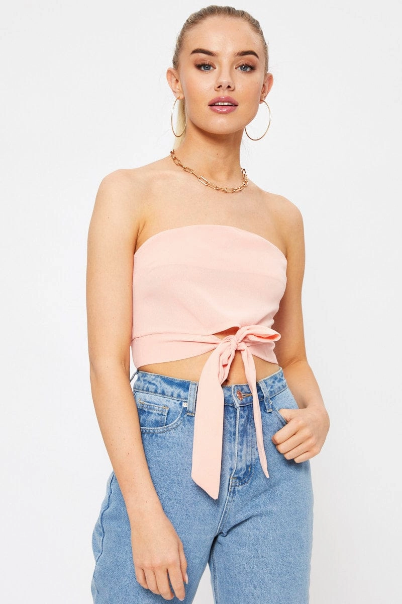 Pink Tie Front Bandeau Top