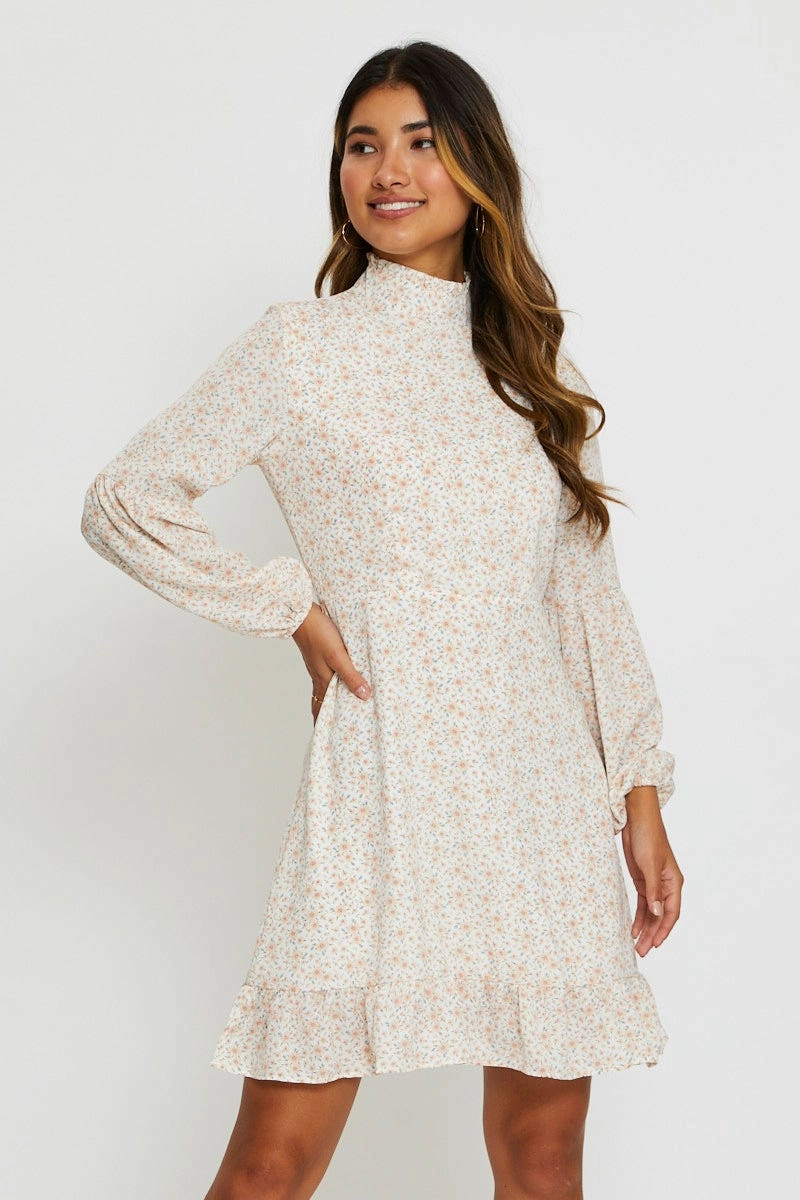 Print Mini Dress Long Sleeve