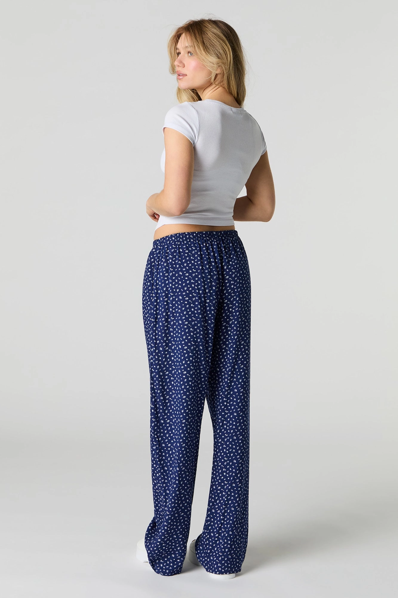 Printed Drawstring Wide Leg Pant