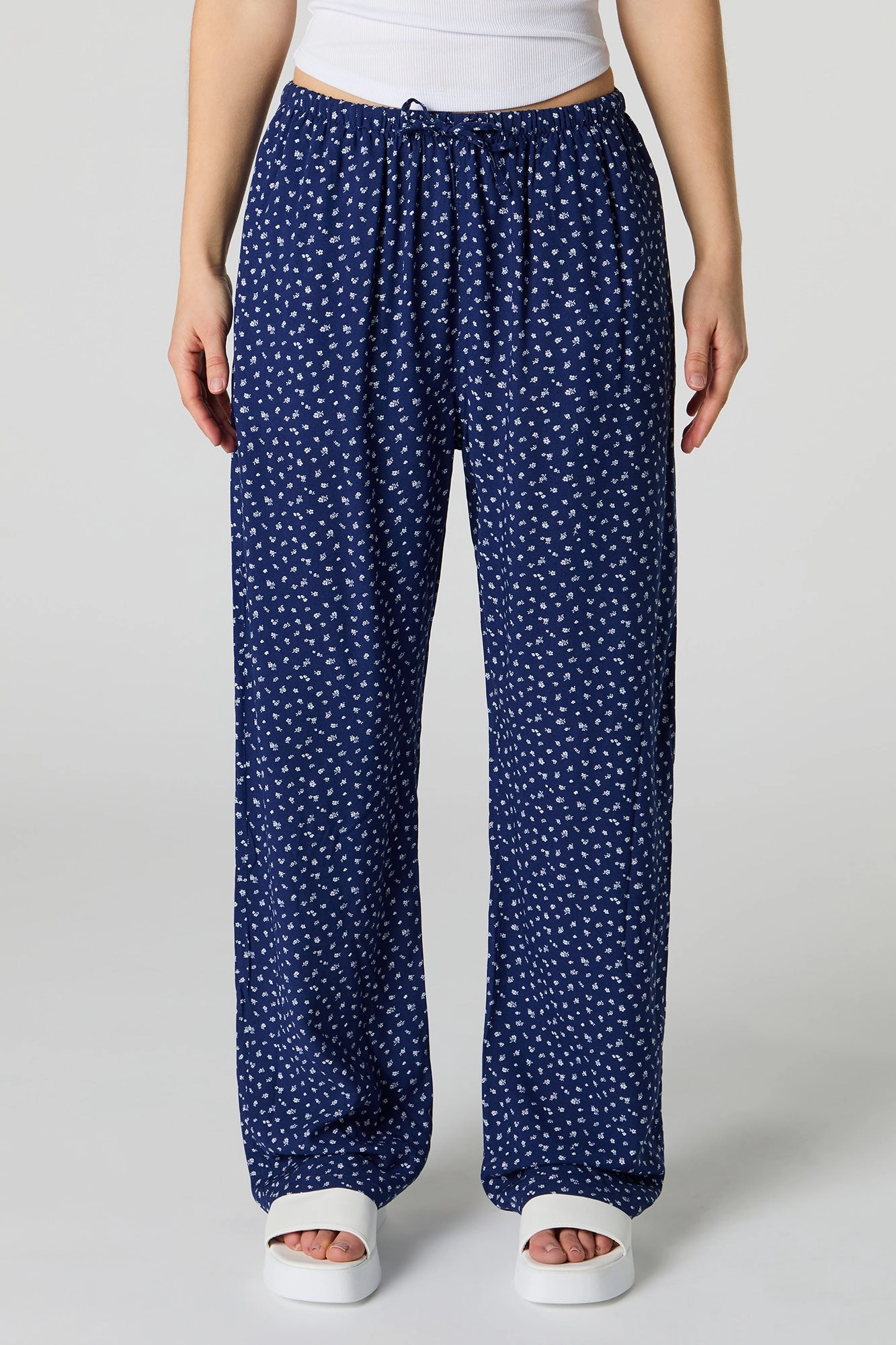 Printed Drawstring Wide Leg Pant