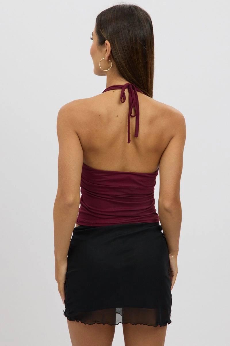 Red Halter Neck Top V Neck Supersoft