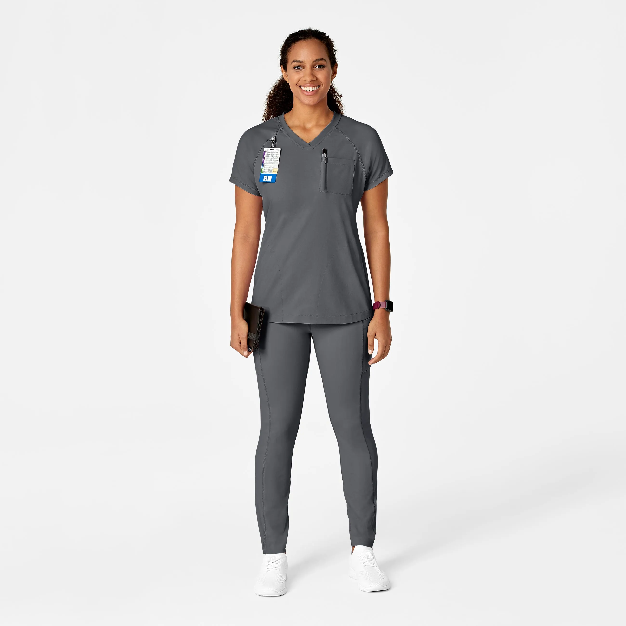 RENEW Women's Yoga V-Neck Scrub Top - Pewter