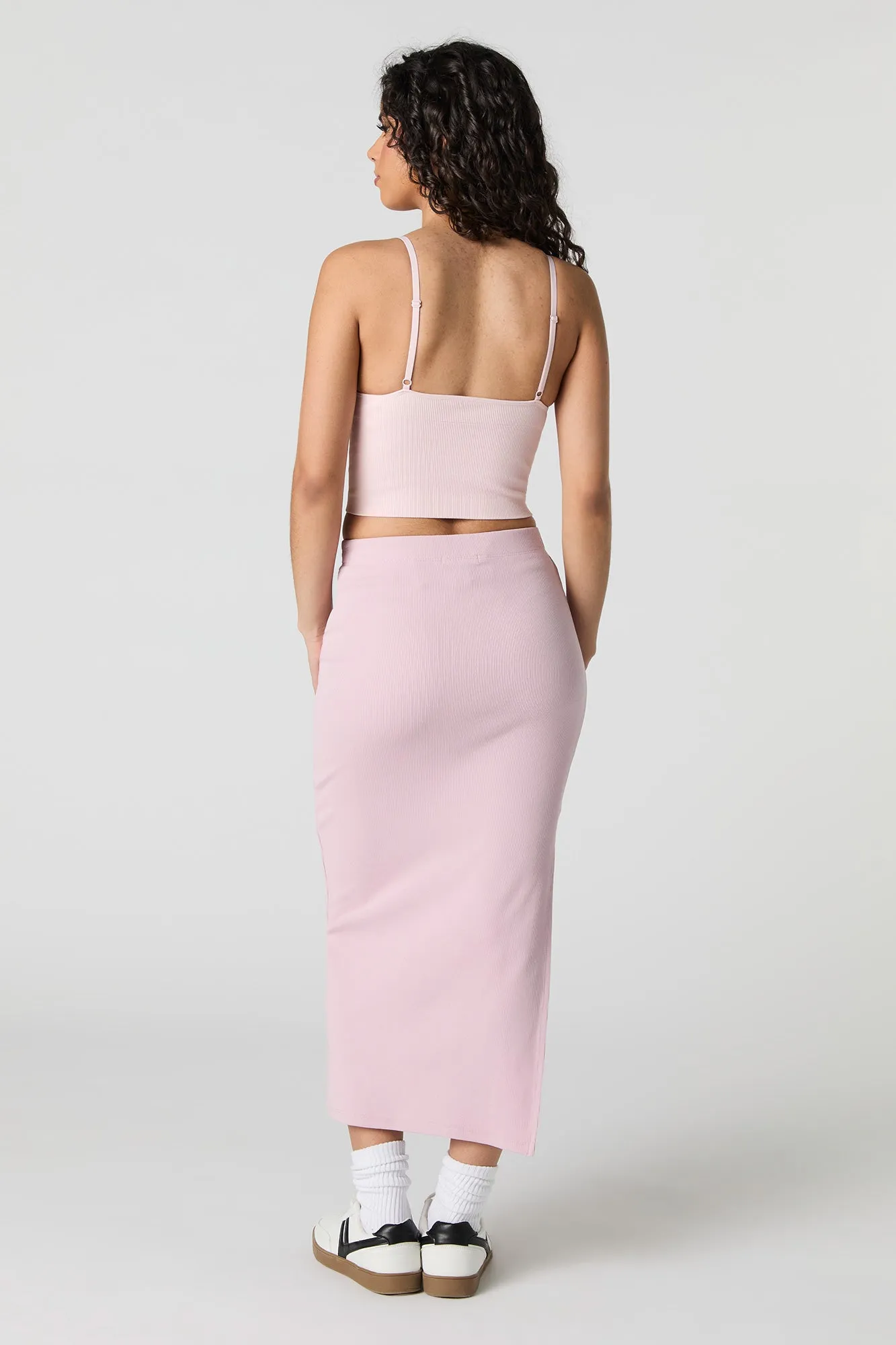 Ribbed Slit Bodycon Midi Skirt