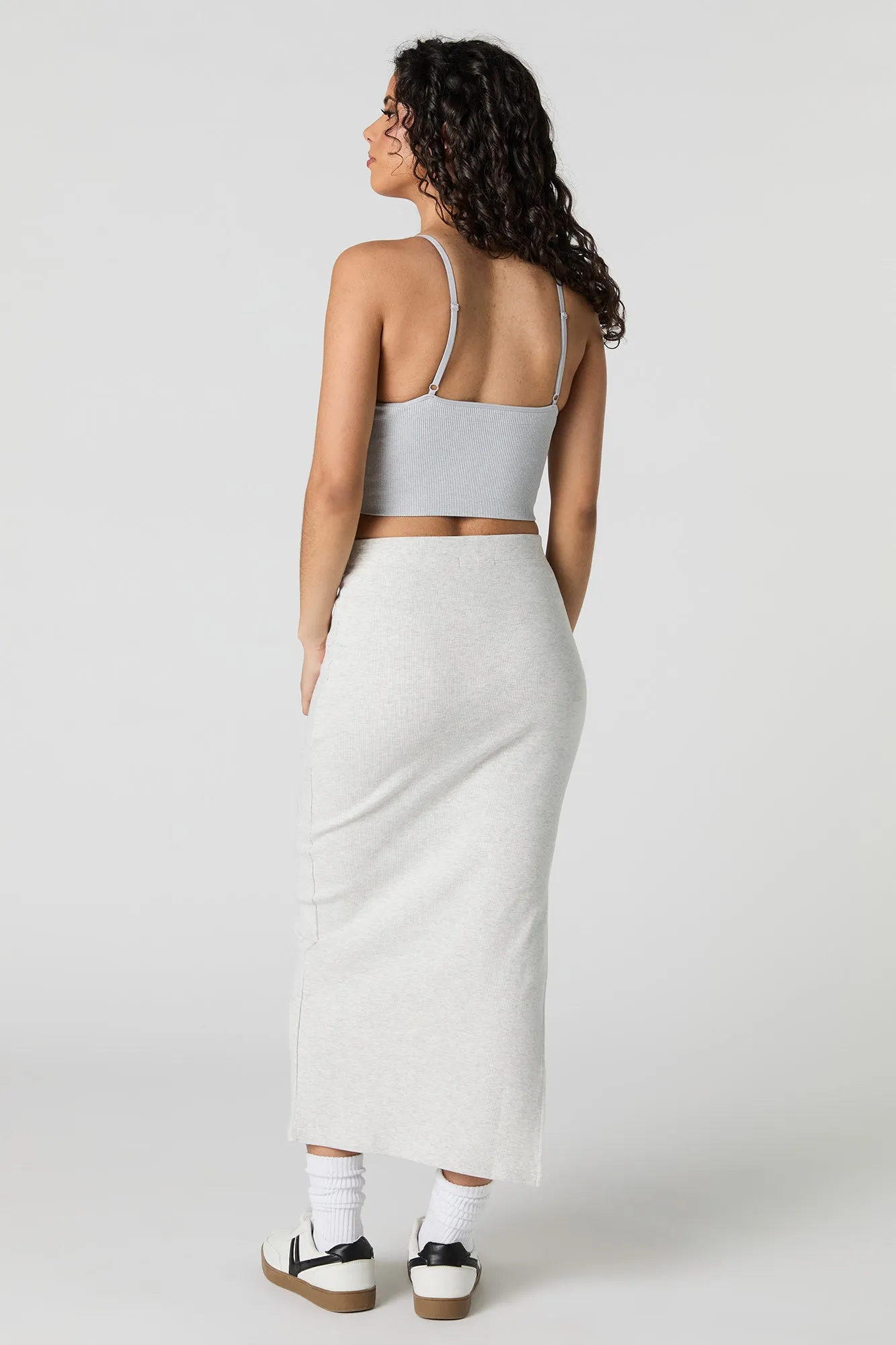 Ribbed Slit Bodycon Midi Skirt