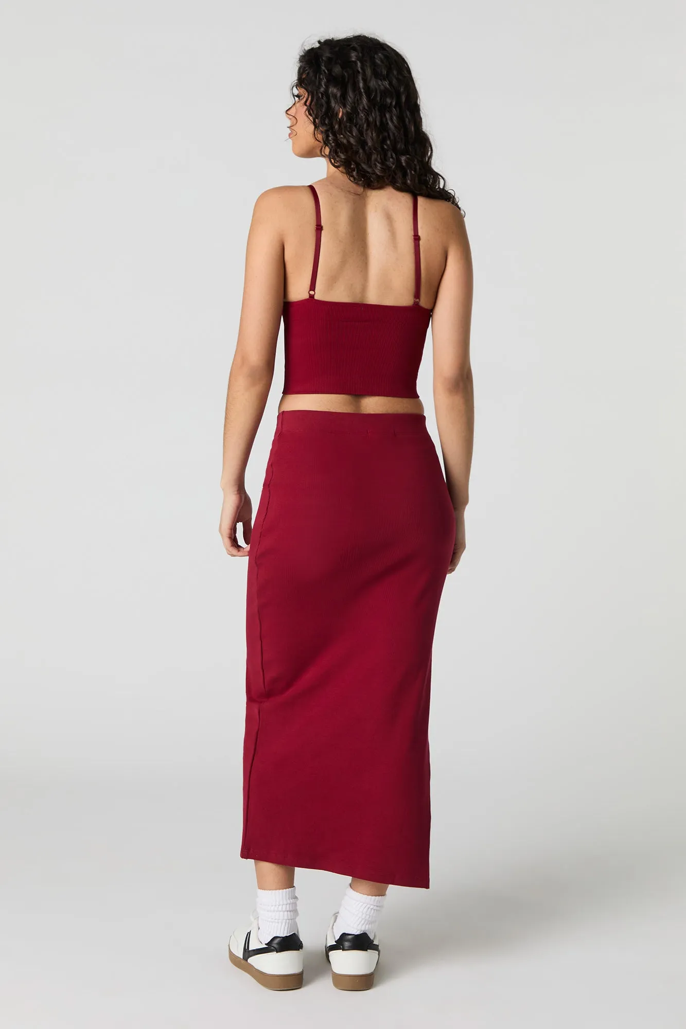 Ribbed Slit Bodycon Midi Skirt