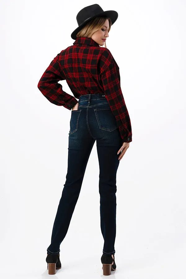 Ripped Fabric High Waisted Lyrca Skinny Jeans