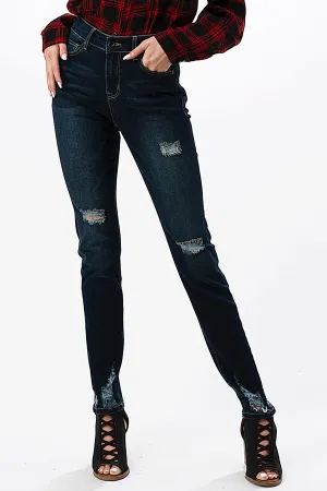 Ripped Fabric High Waisted Lyrca Skinny Jeans
