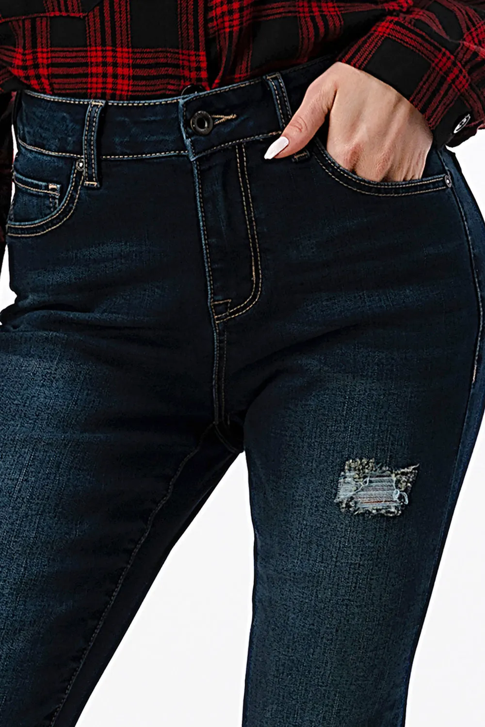 Ripped Fabric High Waisted Lyrca Skinny Jeans