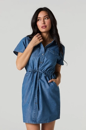 Robe boutonnée en denim avec col