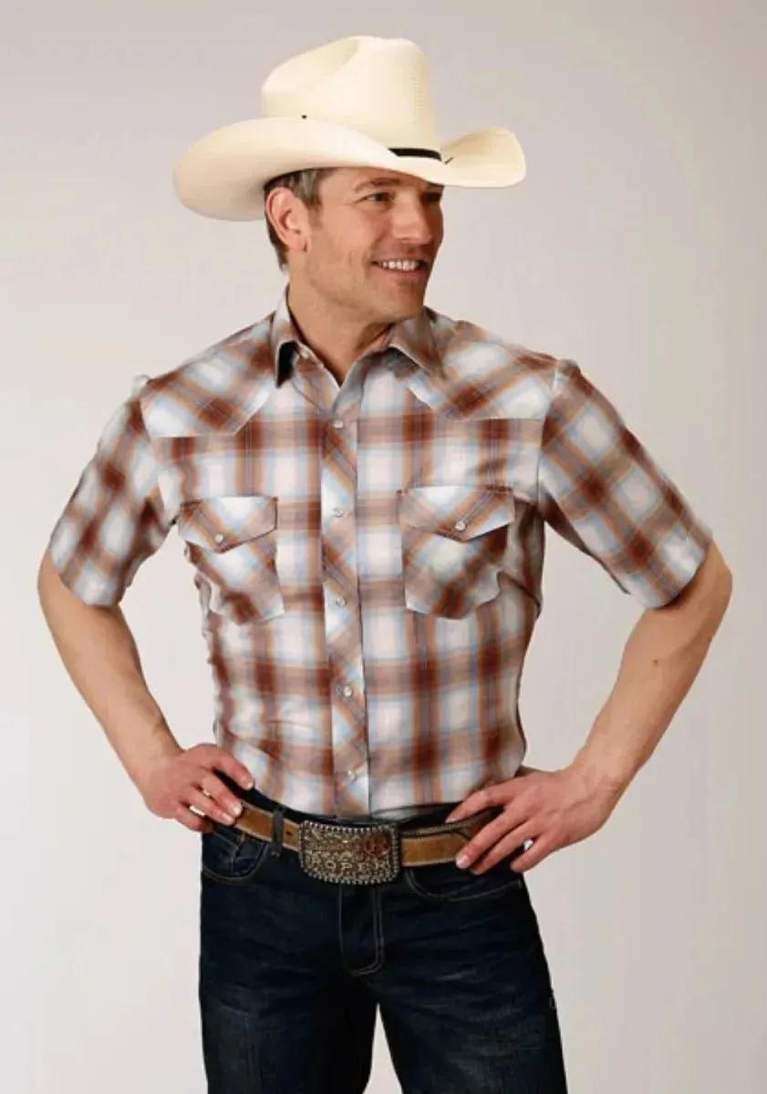Roper Wild West Breezy (Brown) - Men's Western Shirt (Closeout)