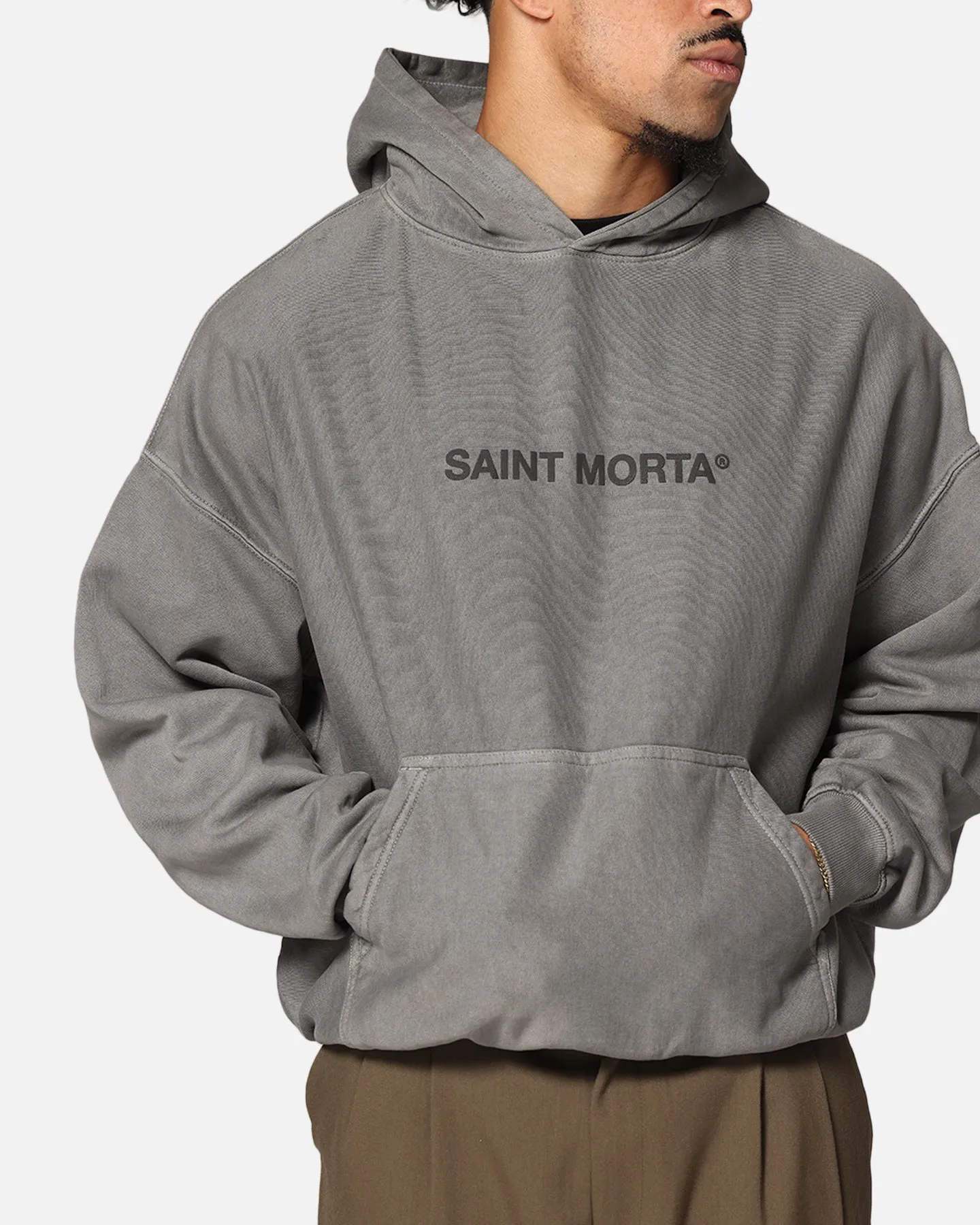 Saint Morta Memoriam Boxy Hoodie Washed Charcoal