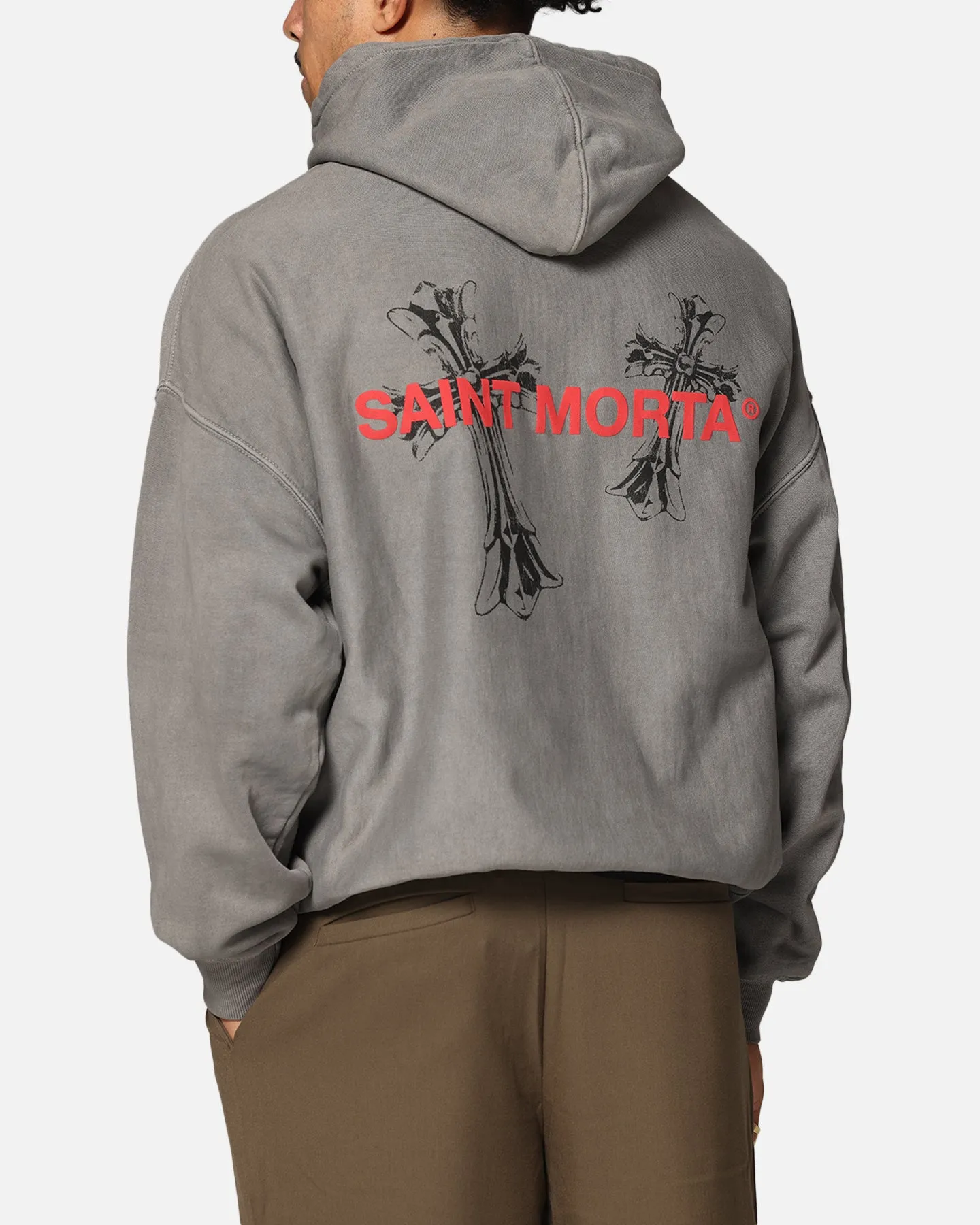 Saint Morta Memoriam Boxy Hoodie Washed Charcoal