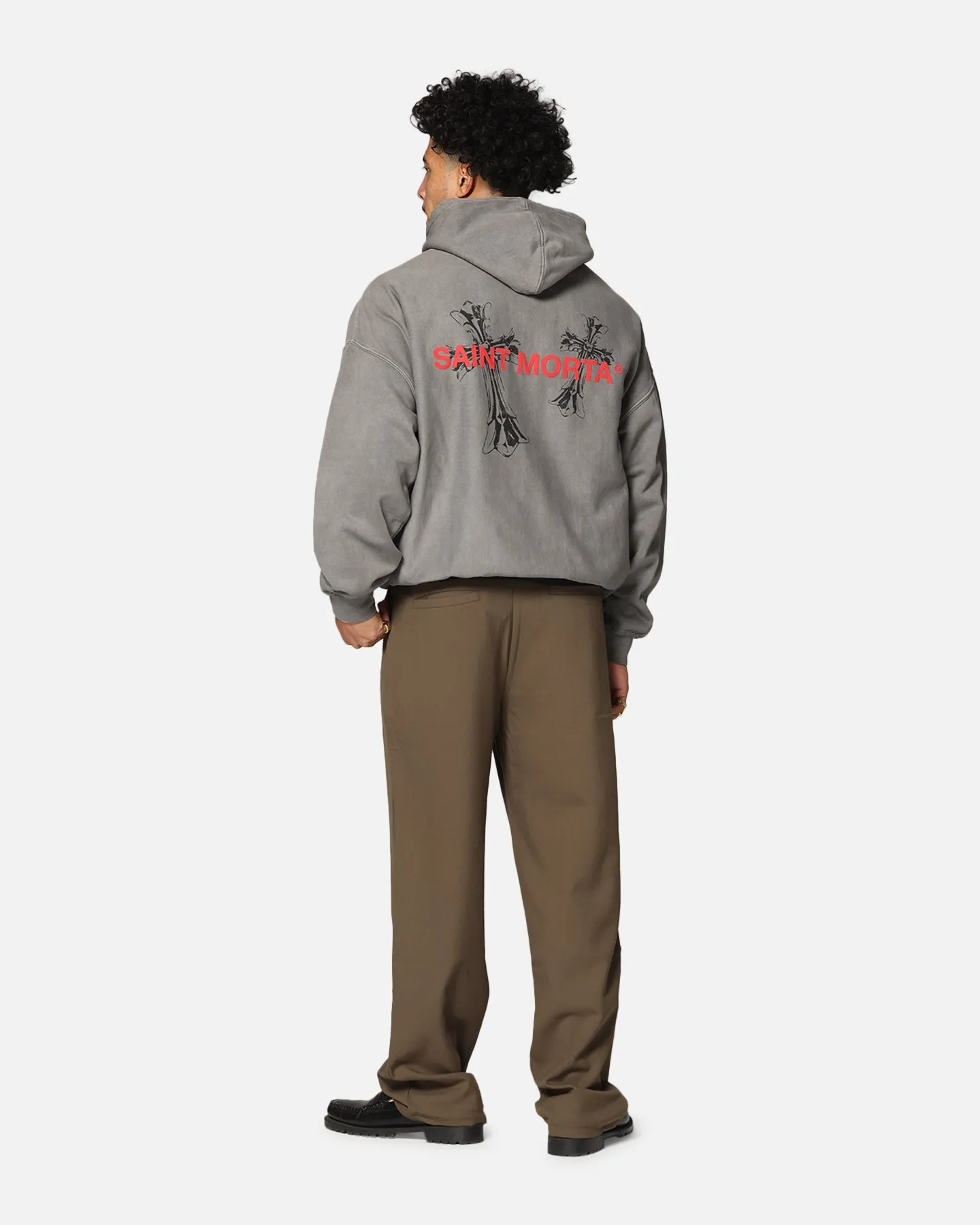 Saint Morta Memoriam Boxy Hoodie Washed Charcoal