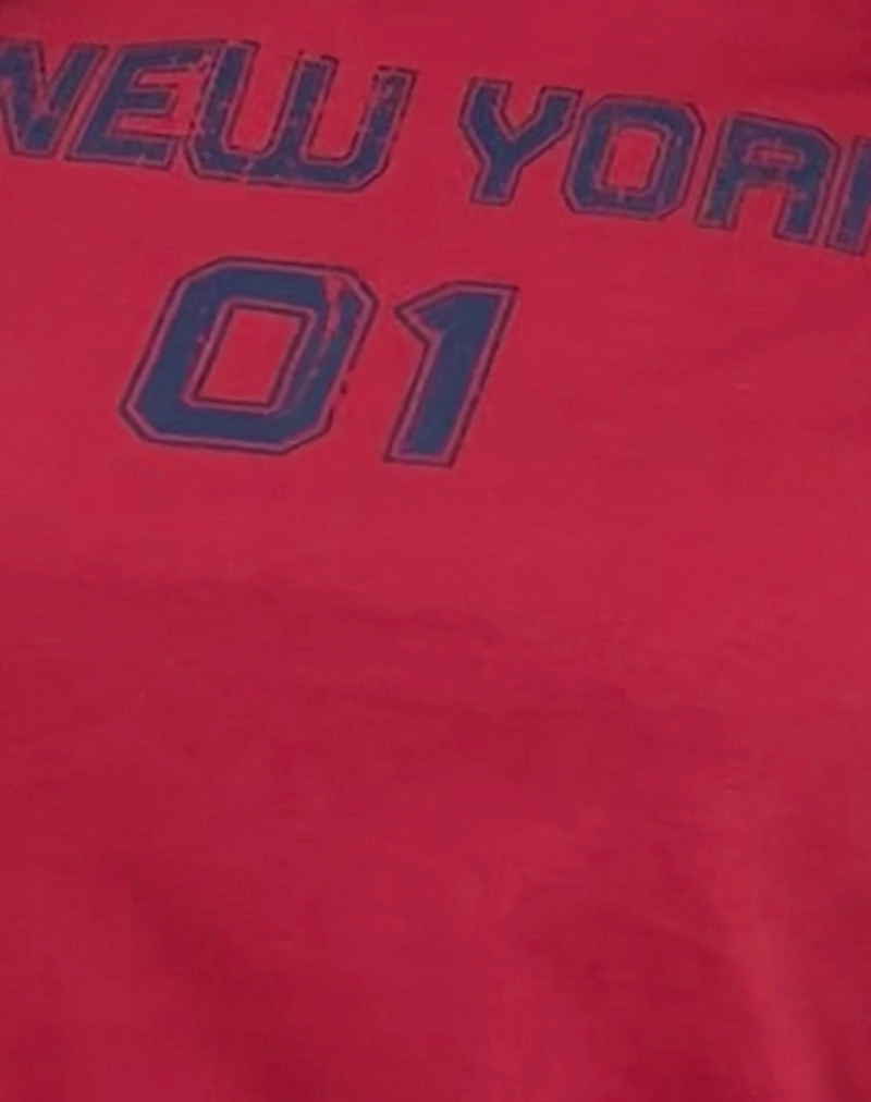 Sakha Boxy Top in Adrenaline Red with Blue New York Print