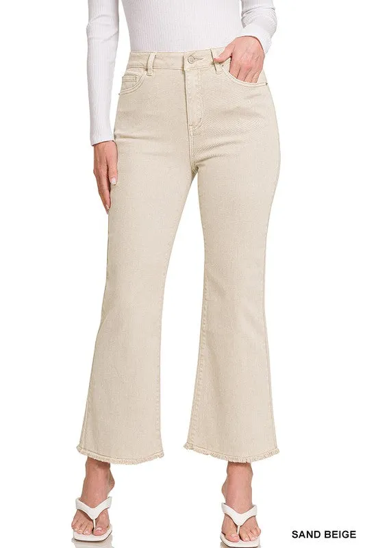 Sand Beige Wash High Rise Fray Hem Denim Jeans - Final Sale