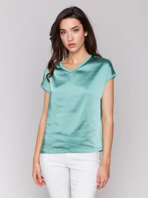 Satin V-Neck Knit Top - Lilypad
