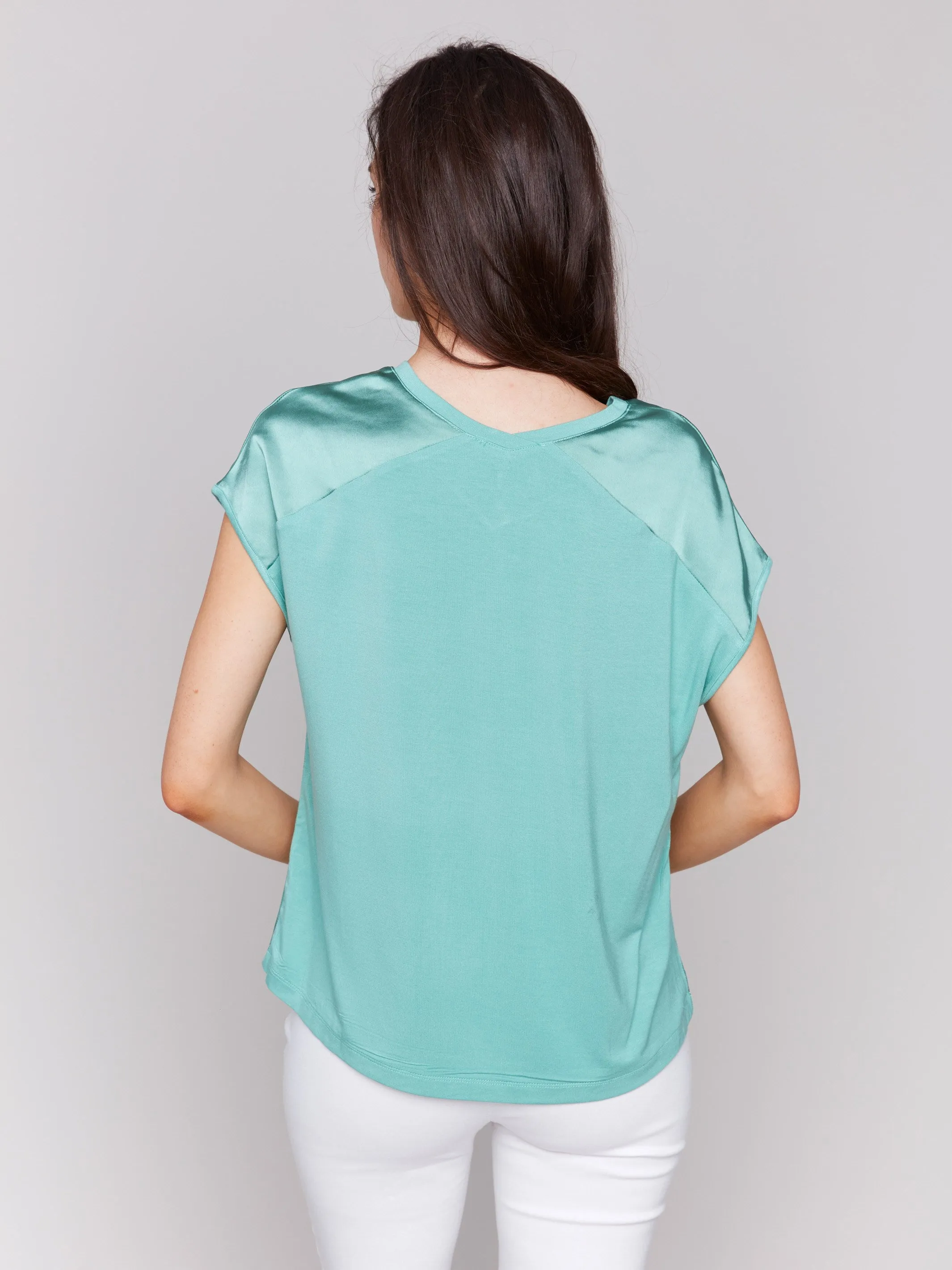 Satin V-Neck Knit Top - Lilypad