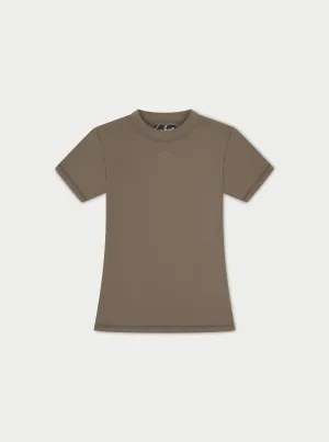 SCULPTING STRETCH EMBLEM BABY TEE - COCOA