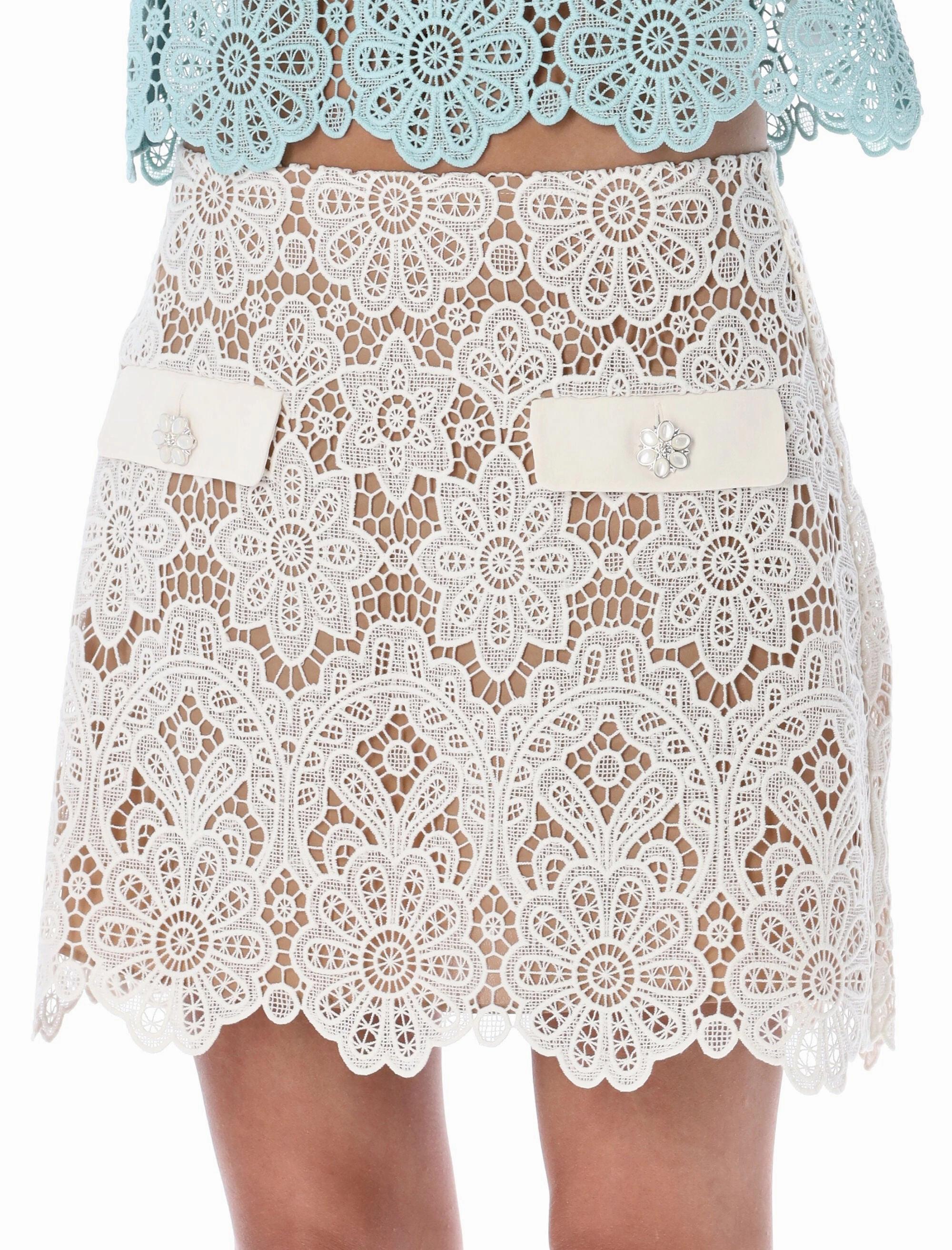 Self-Portrait Floral Guipure Mini Skirt