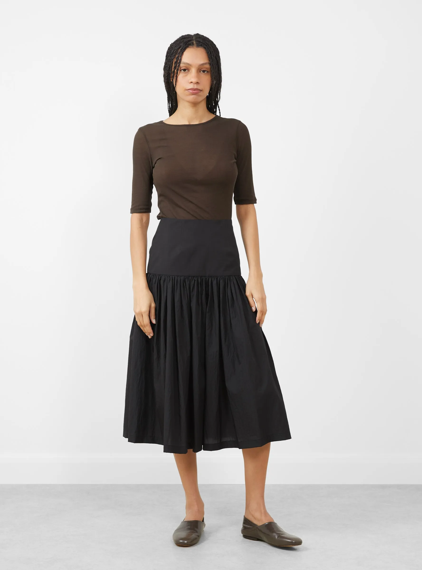 Shirring Culotte Pants Black