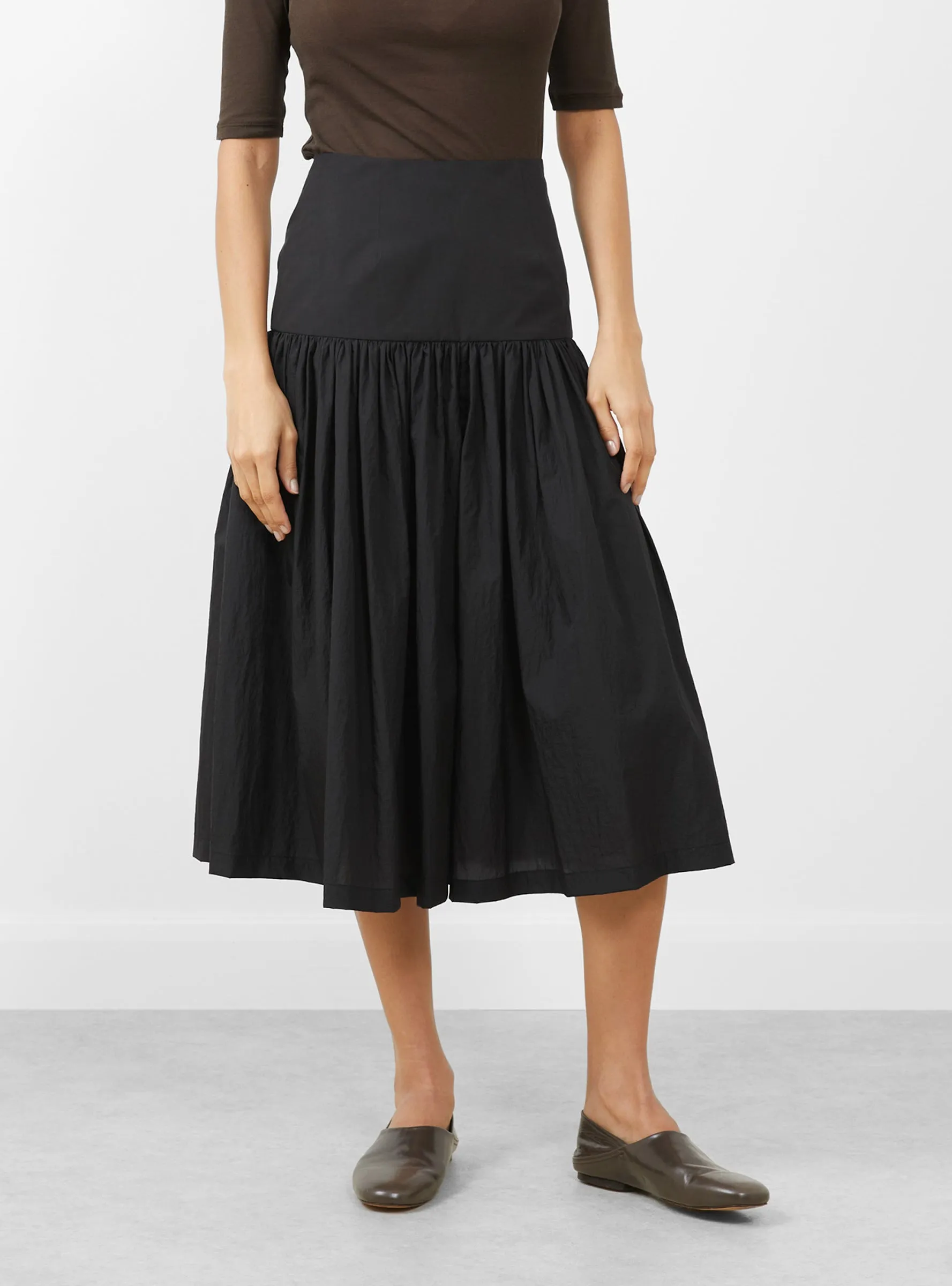 Shirring Culotte Pants Black