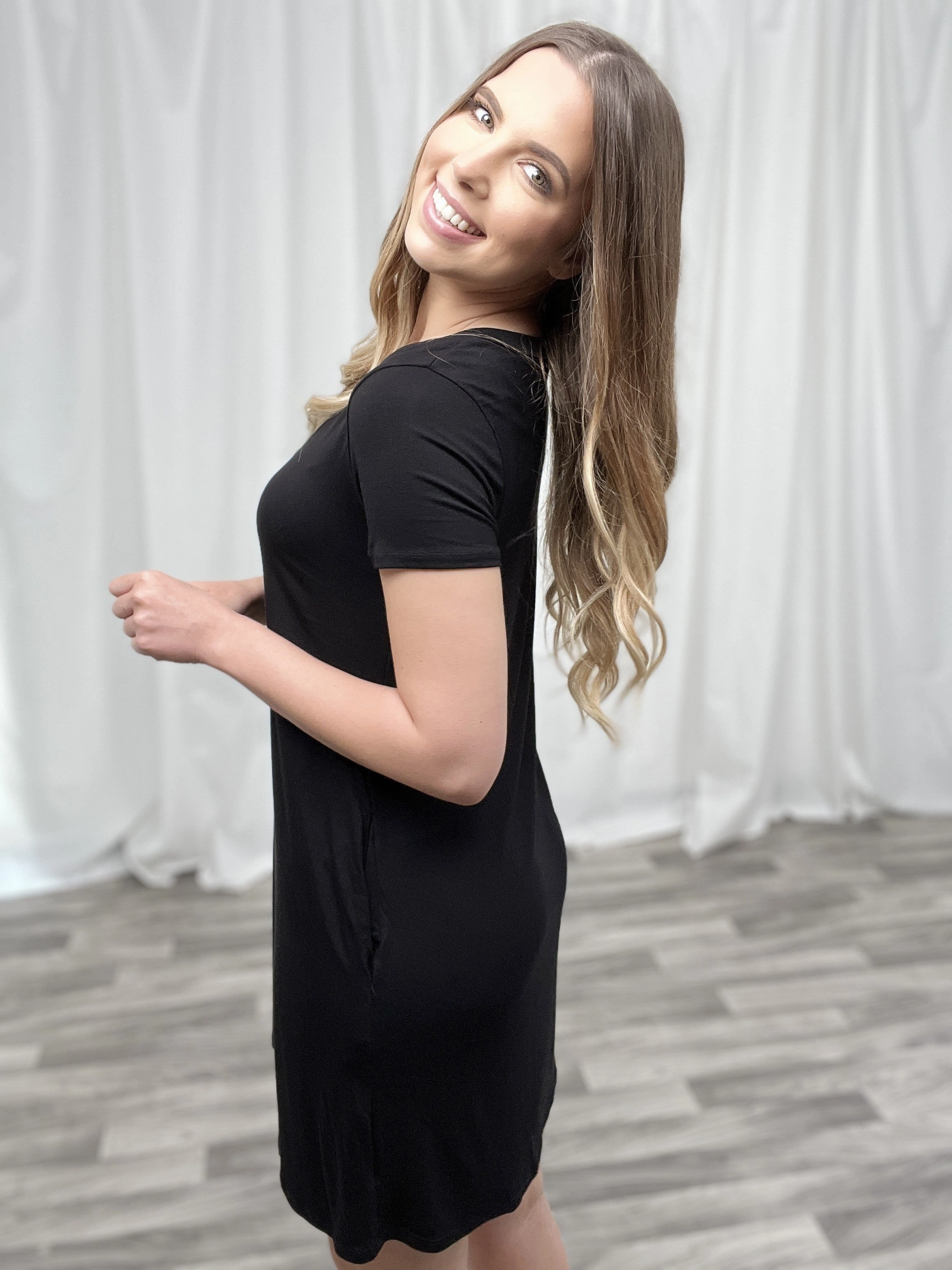 Short Sleeve V-Neck Mini Length Dress