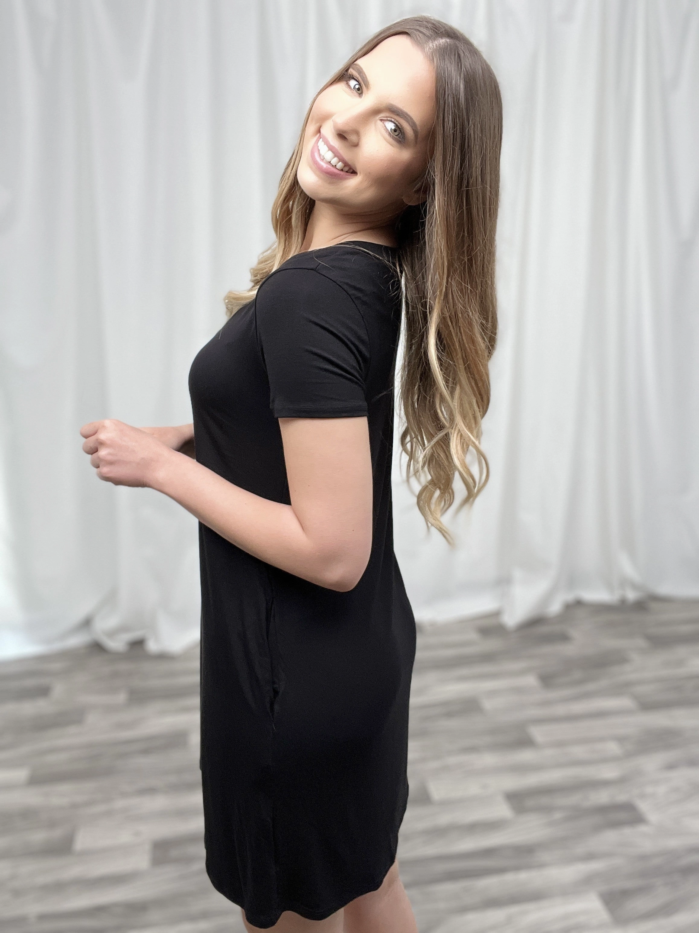 Short Sleeve V-Neck Mini Length Dress