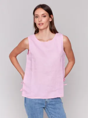 Sleeveless Linen Blend Top with Side Ties - Begonia