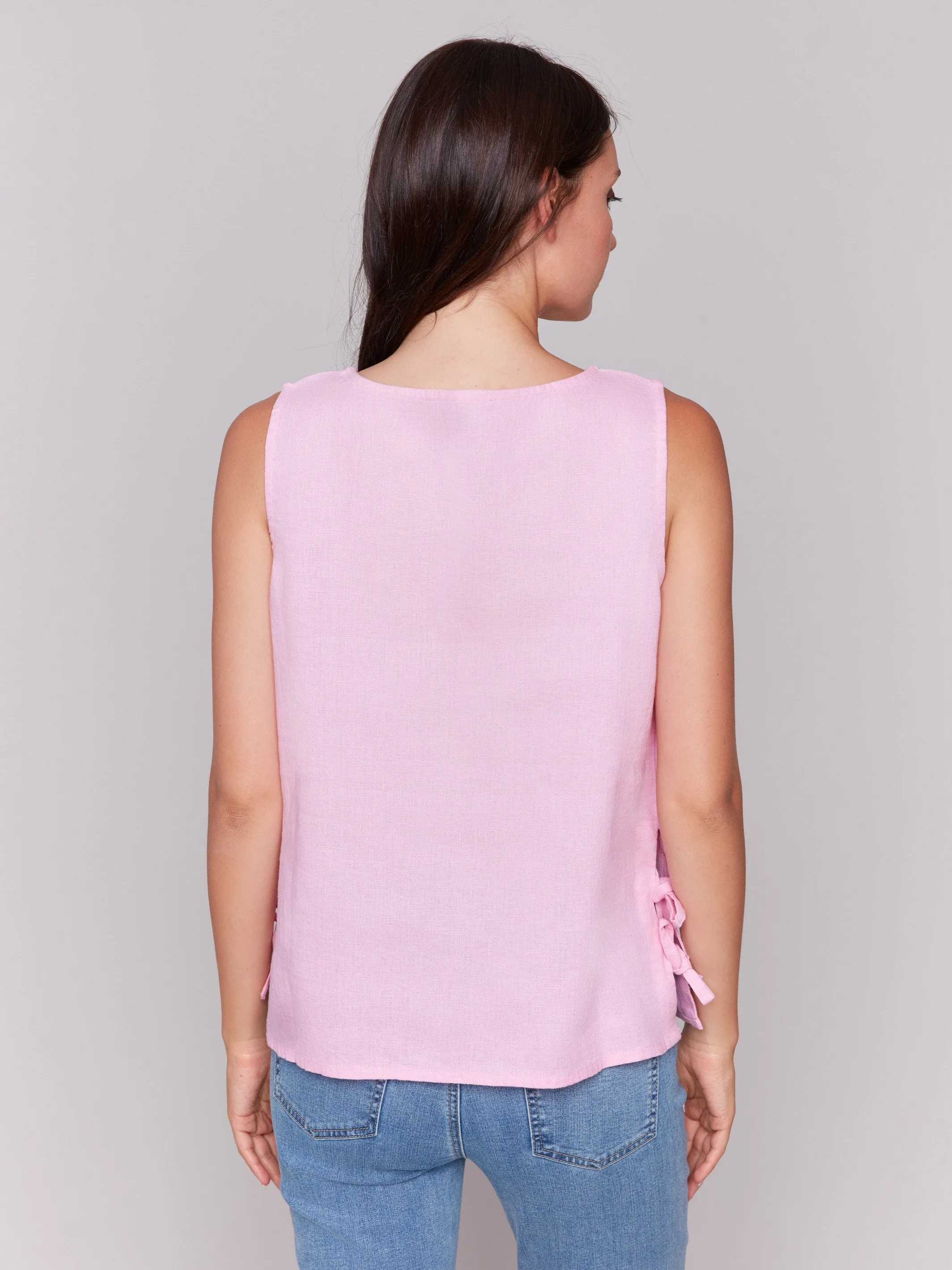 Sleeveless Linen Blend Top with Side Ties - Begonia