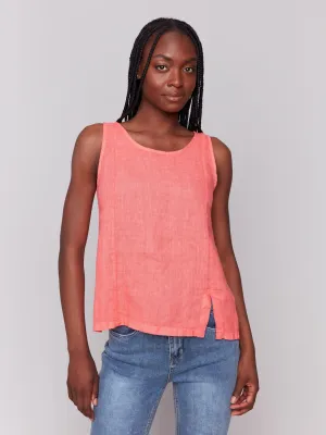 Sleeveless Linen Top with Slit - Watermelon