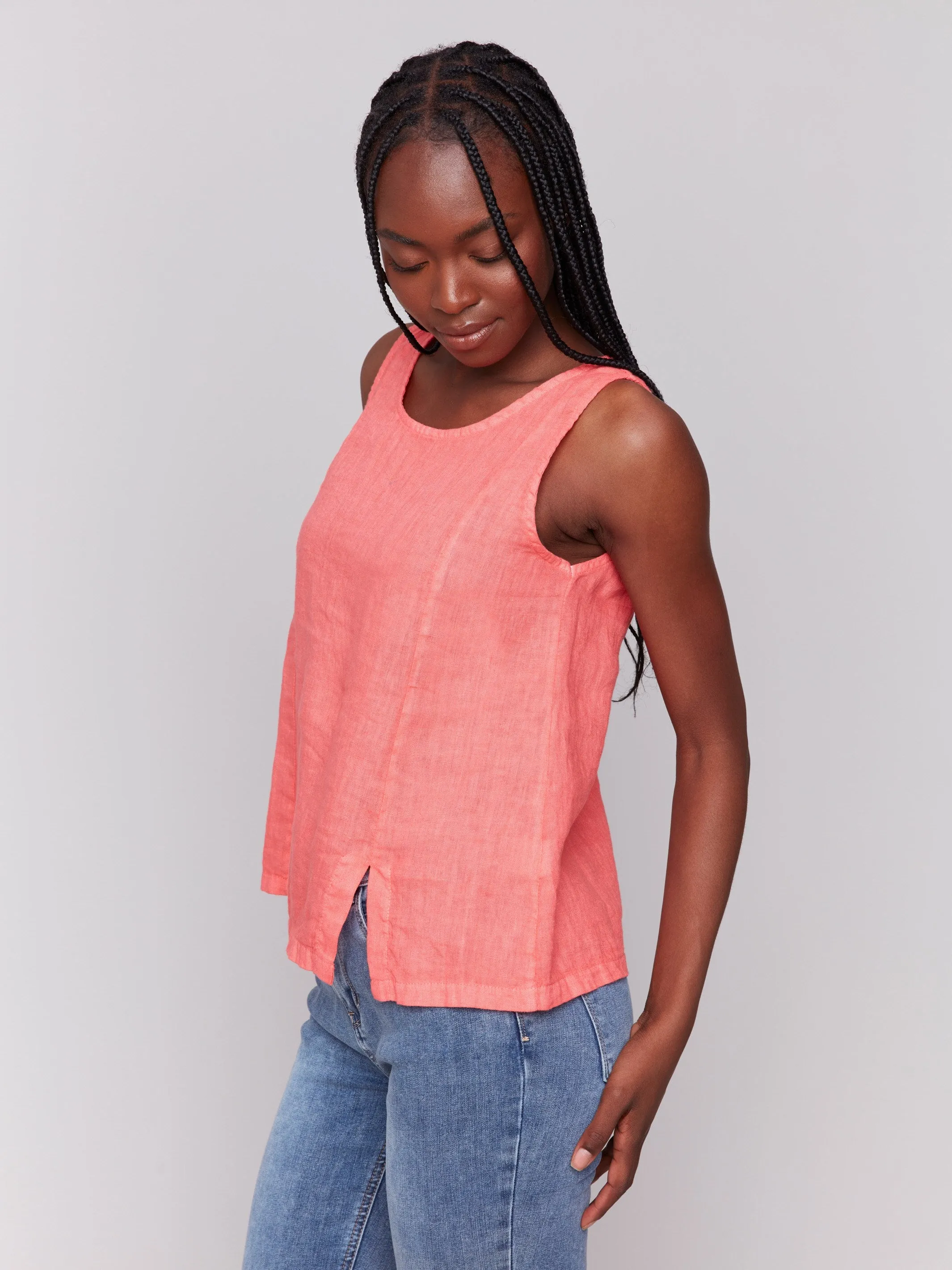 Sleeveless Linen Top with Slit - Watermelon