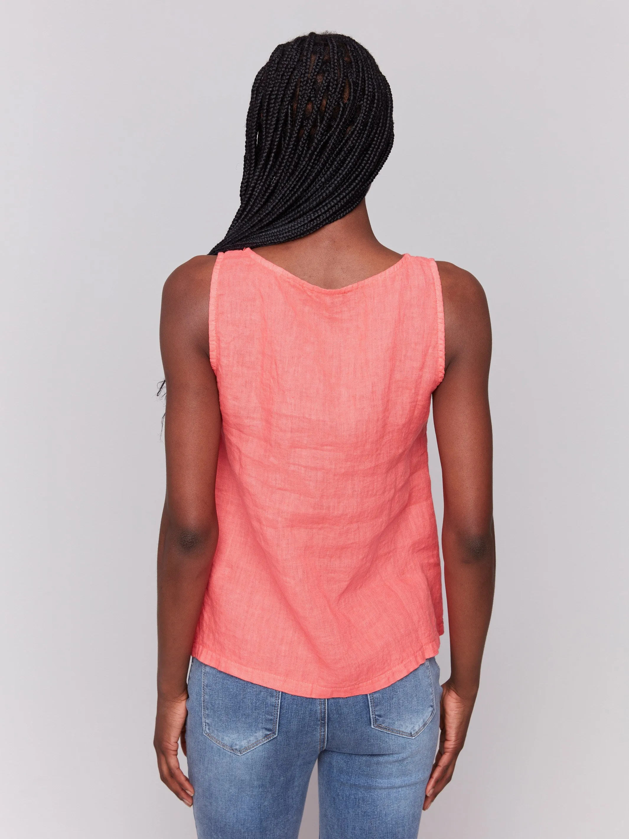 Sleeveless Linen Top with Slit - Watermelon
