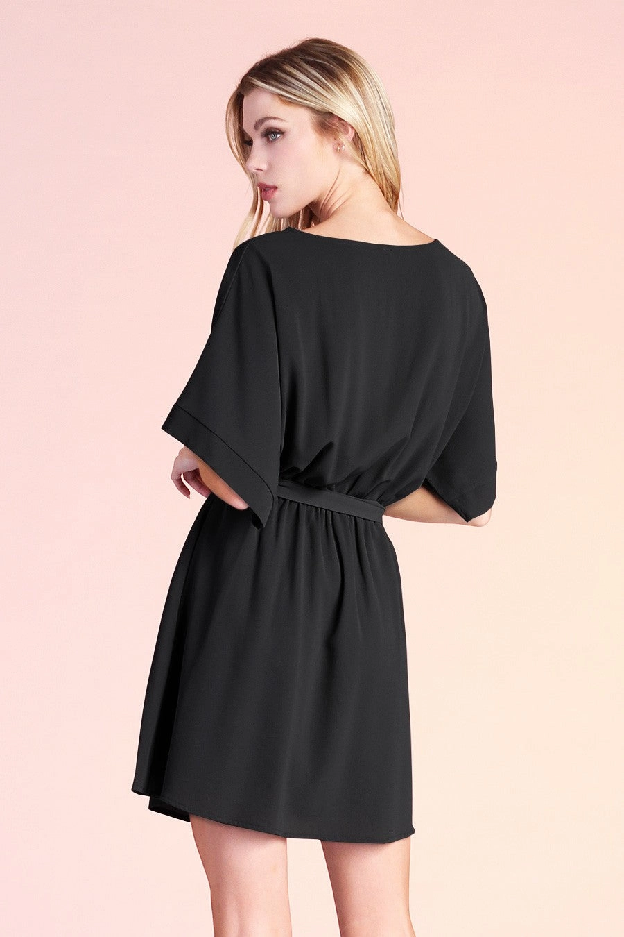 Textured Solid Boat Neck Kimono Dress - Final Sale