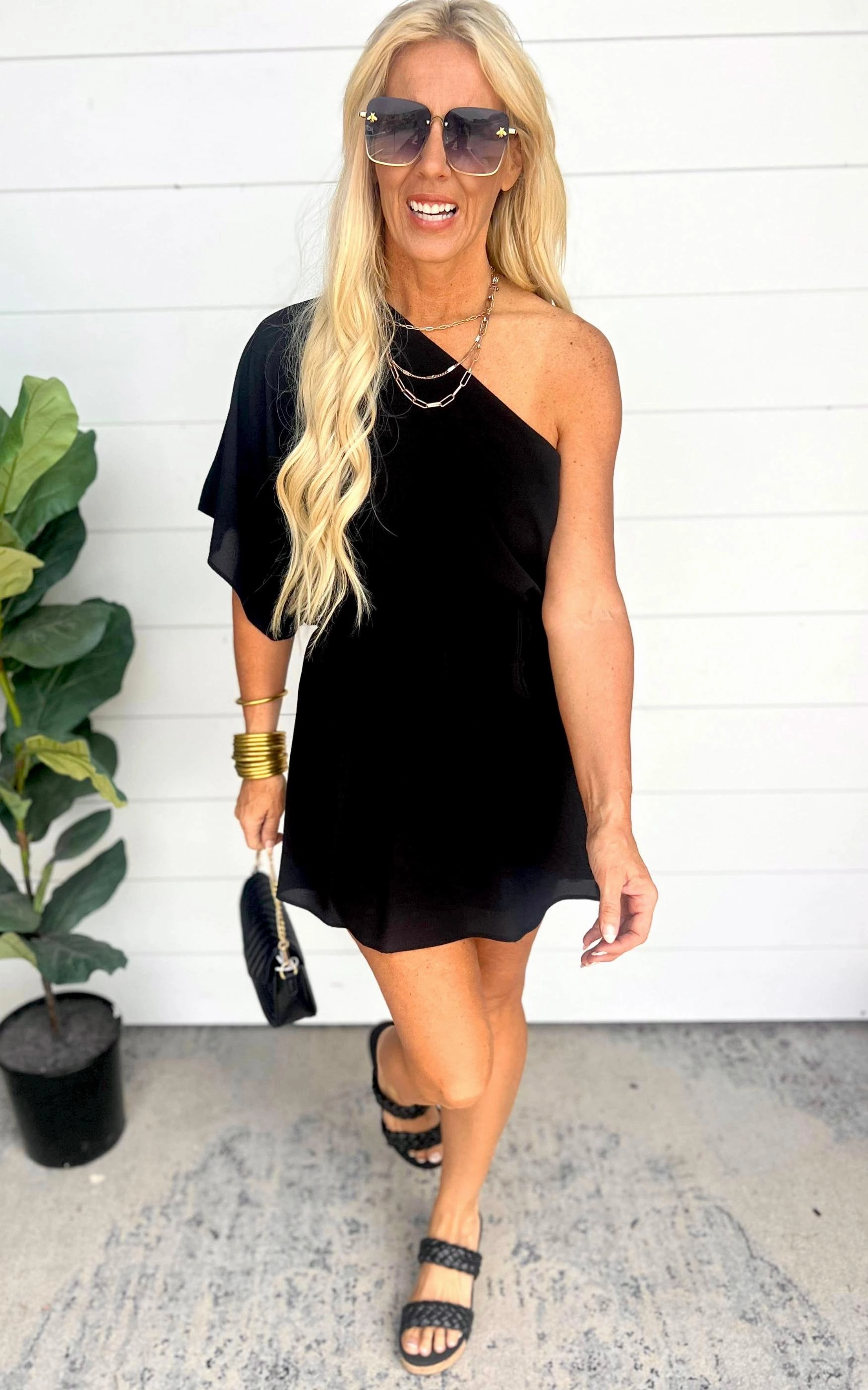Textured Solid One Shoulder Mini Dress | FINAL SALE
