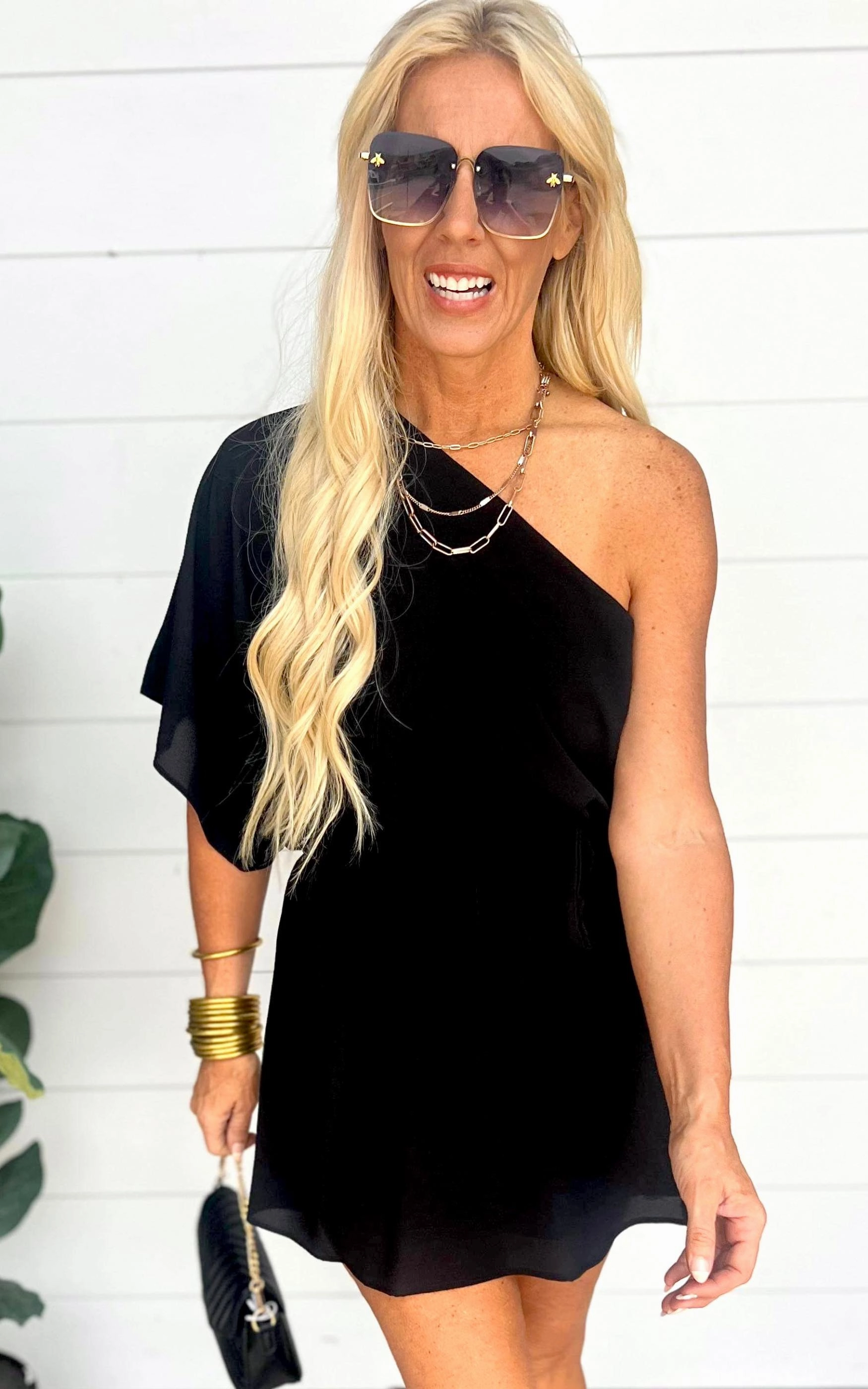 Textured Solid One Shoulder Mini Dress | FINAL SALE