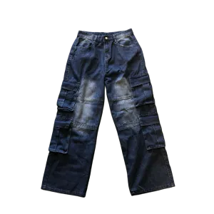 Washed Blue Cargo Multi Pocket Denim Pant