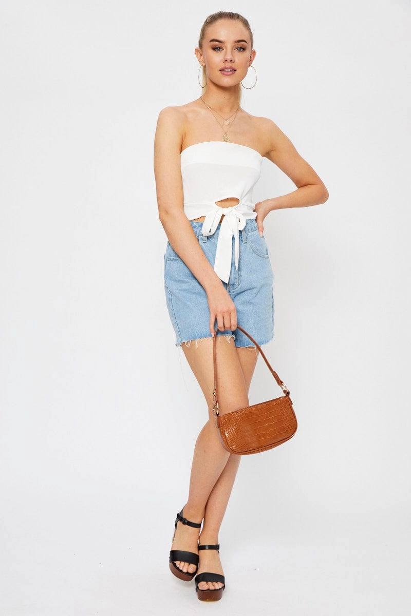 White Tie Front Bandeau Top
