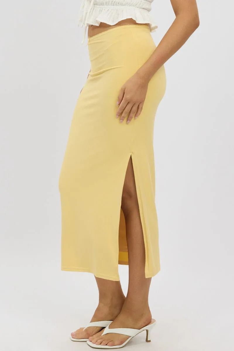 Yellow Midaxi Skirt High Rise Supersoft Picot Trim Lined