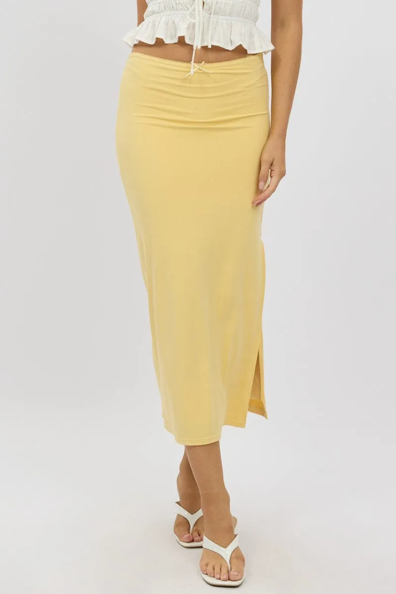 Yellow Midaxi Skirt High Rise Supersoft Picot Trim Lined